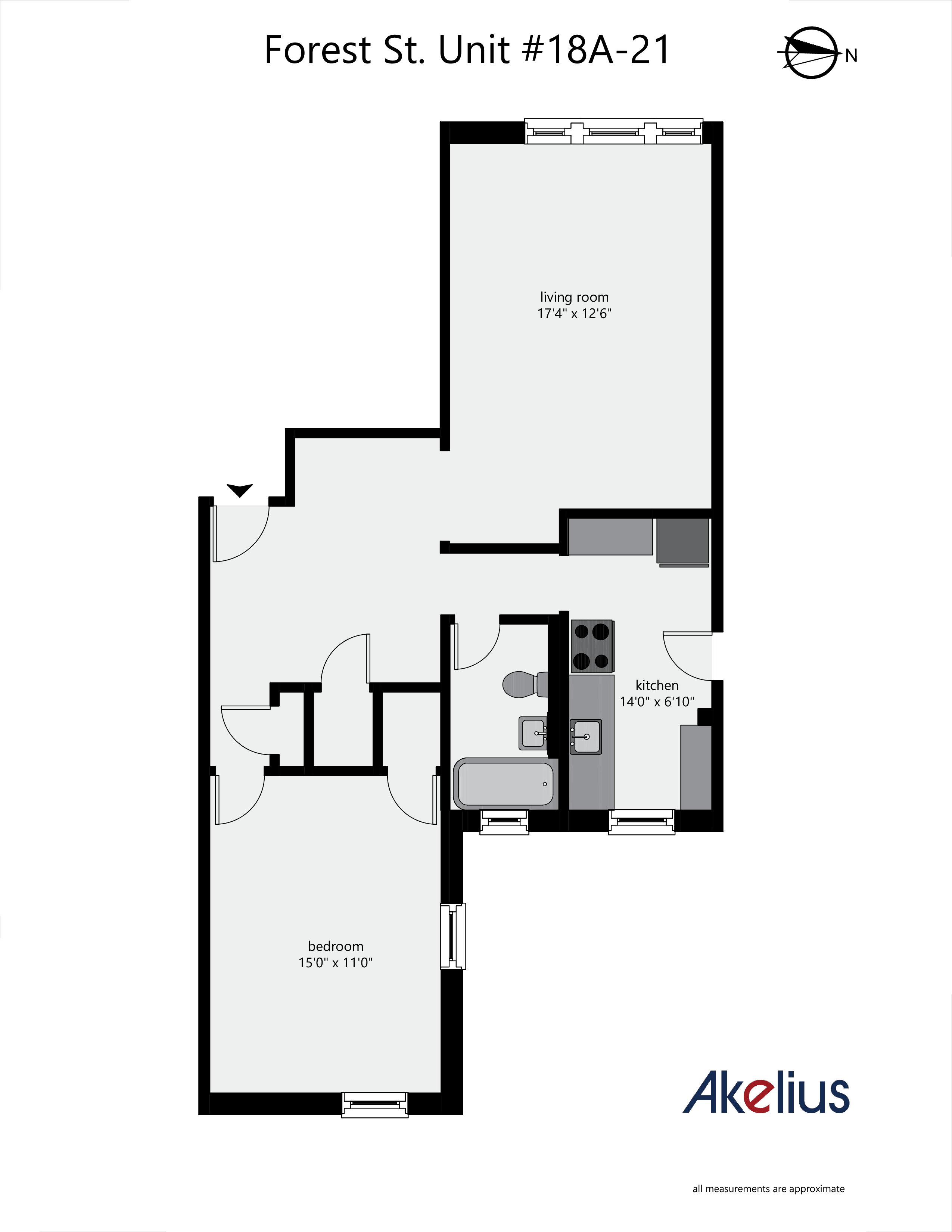 Floor plan for 1 bed, 1 bath, 730 sqft